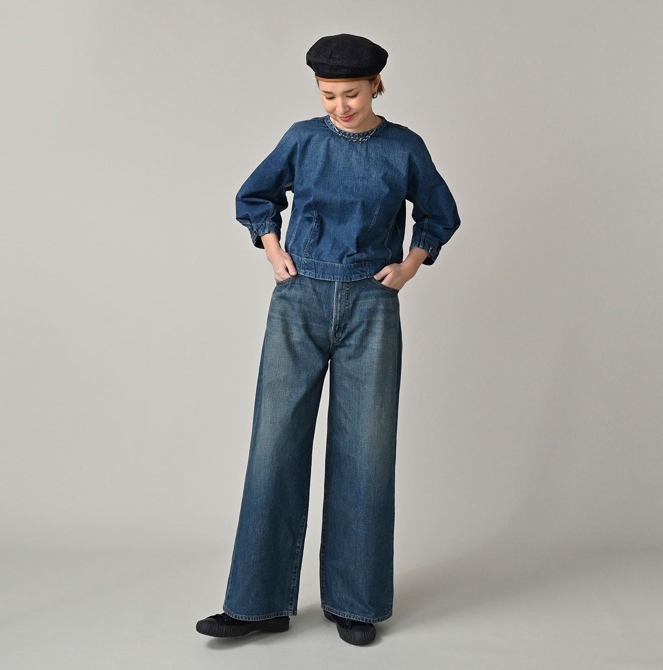 45R Mugihiko Denim Puff Sleeve Blouse Distressed - Image 2