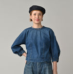 45R Mugihiko Denim Puff Sleeve Blouse Distressed