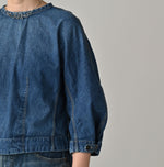 45R Mugihiko Denim Puff Sleeve Blouse Distressed