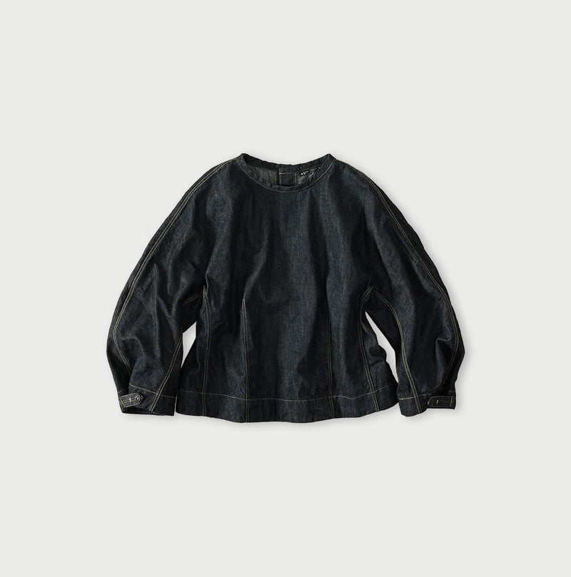 45R Mugihiko Denim Puff Sleeve Blouse - Image 1