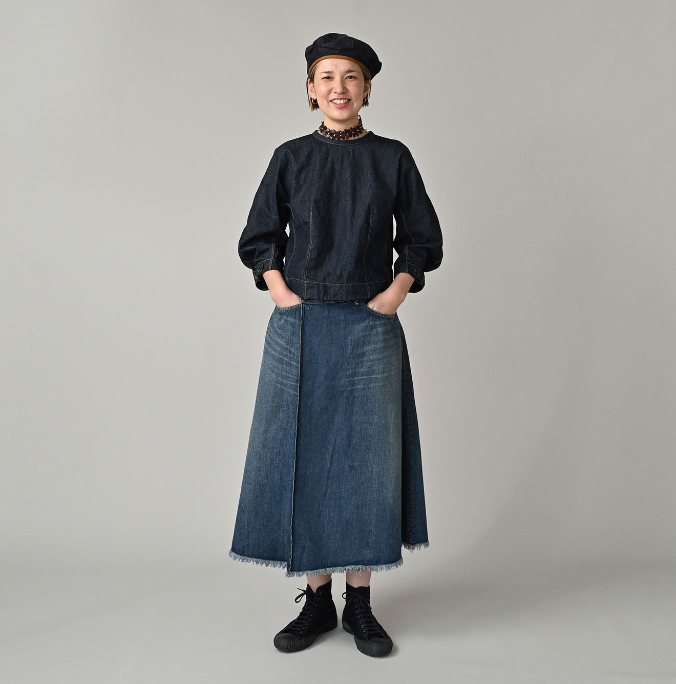 45R Mugihiko Denim Puff Sleeve Blouse - Image 2