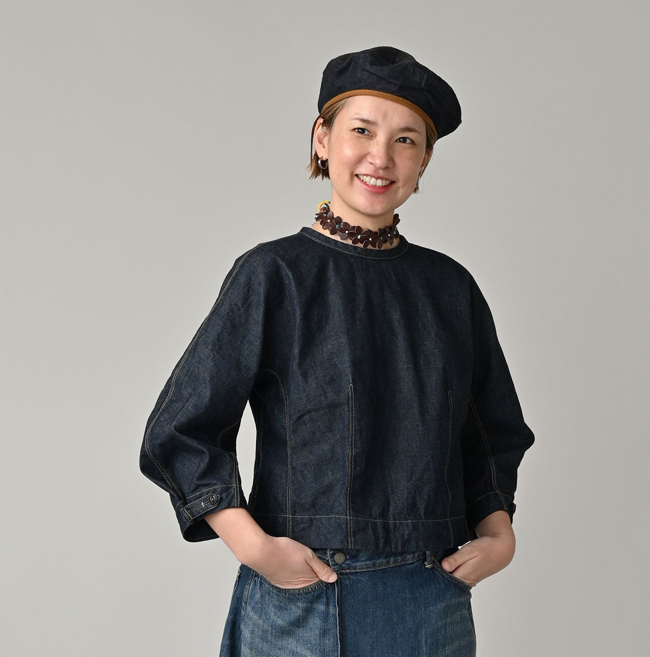 45R Mugihiko Denim Puff Sleeve Blouse - Image 3
