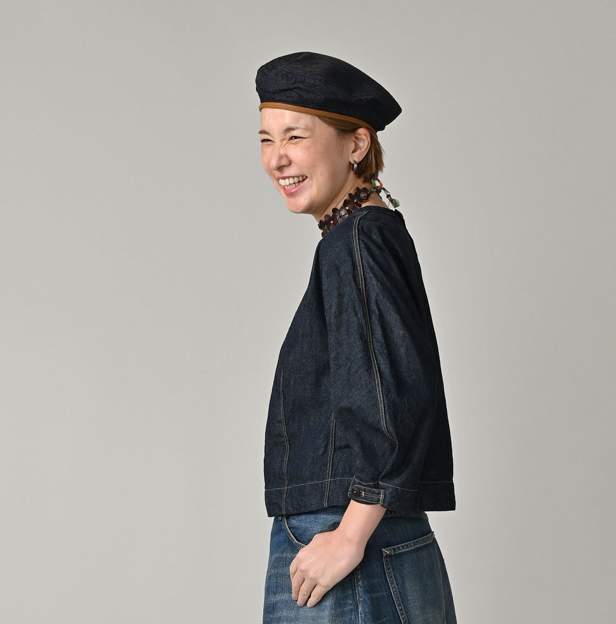 45R Mugihiko Denim Puff Sleeve Blouse