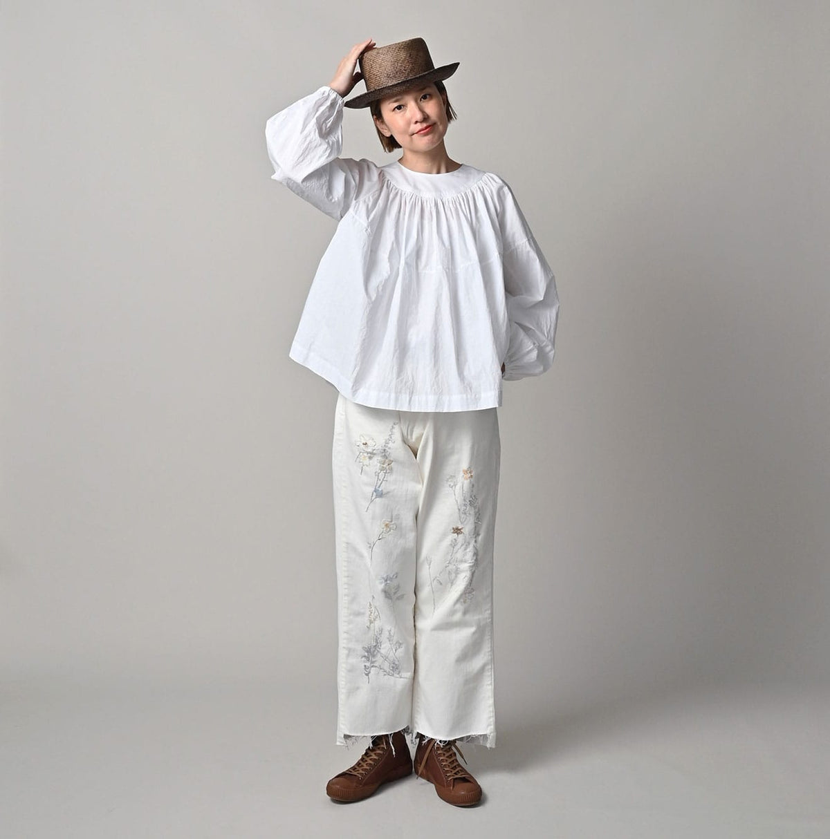 45R Supima Batiste Tuck-Gather Blouse