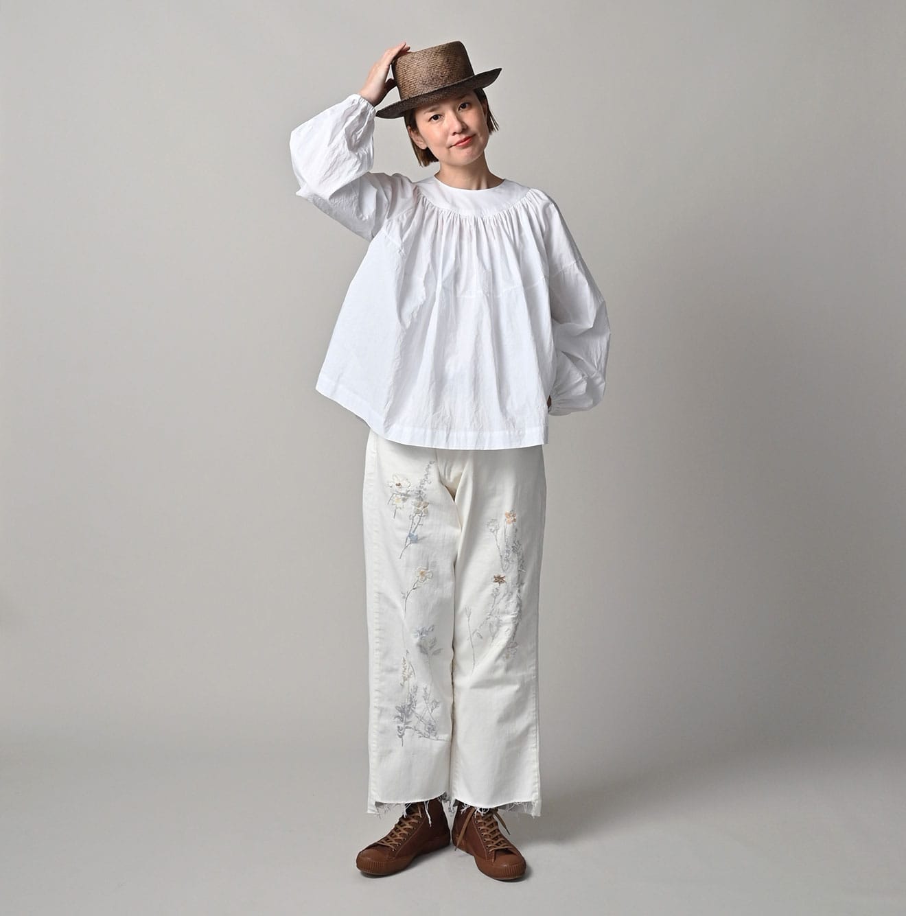 45R Supima Batiste Tuck-Gather Blouse