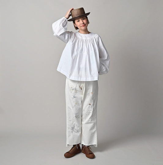 45R Supima Batiste Tuck-Gather Blouse