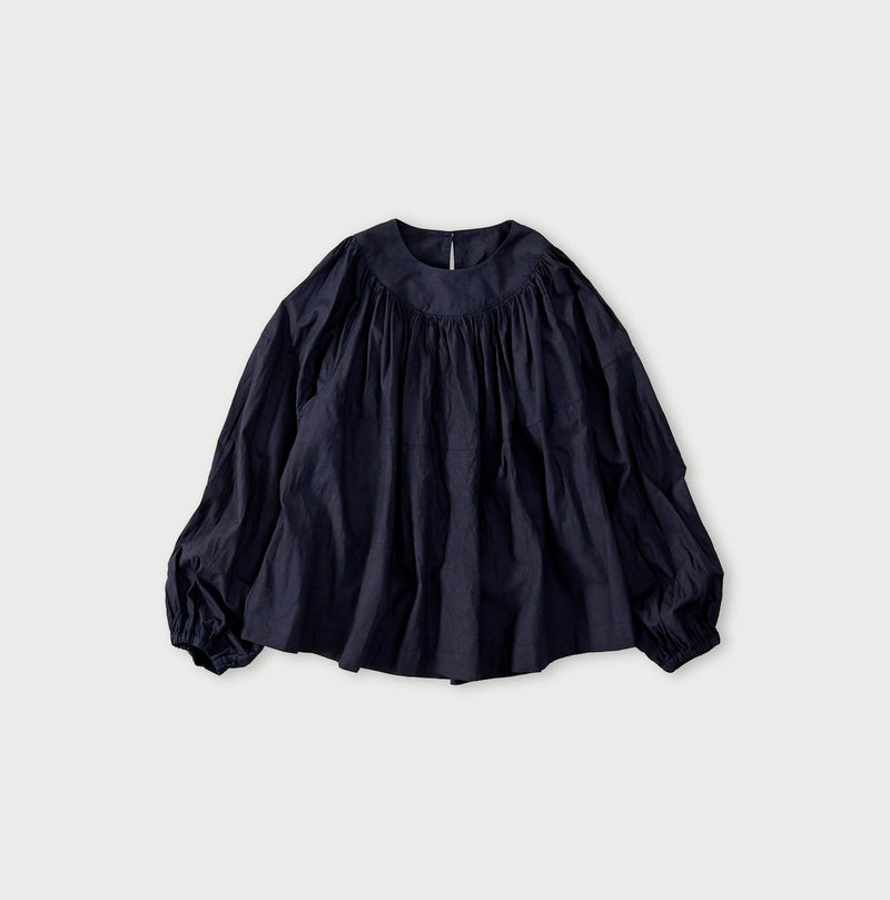 45R Indigo Supima Batiste Tuck-Gather Blouse