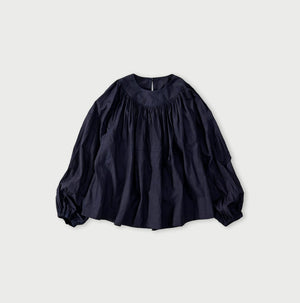 Indigo Supima Batiste Tuck-Gather Blouse