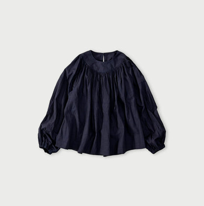 45R Indigo Supima Batiste Tuck-Gather Blouse