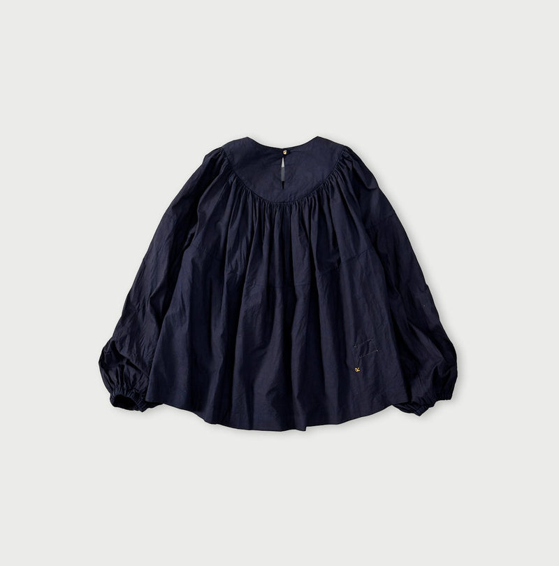 45R Indigo Supima Batiste Tuck-Gather Blouse