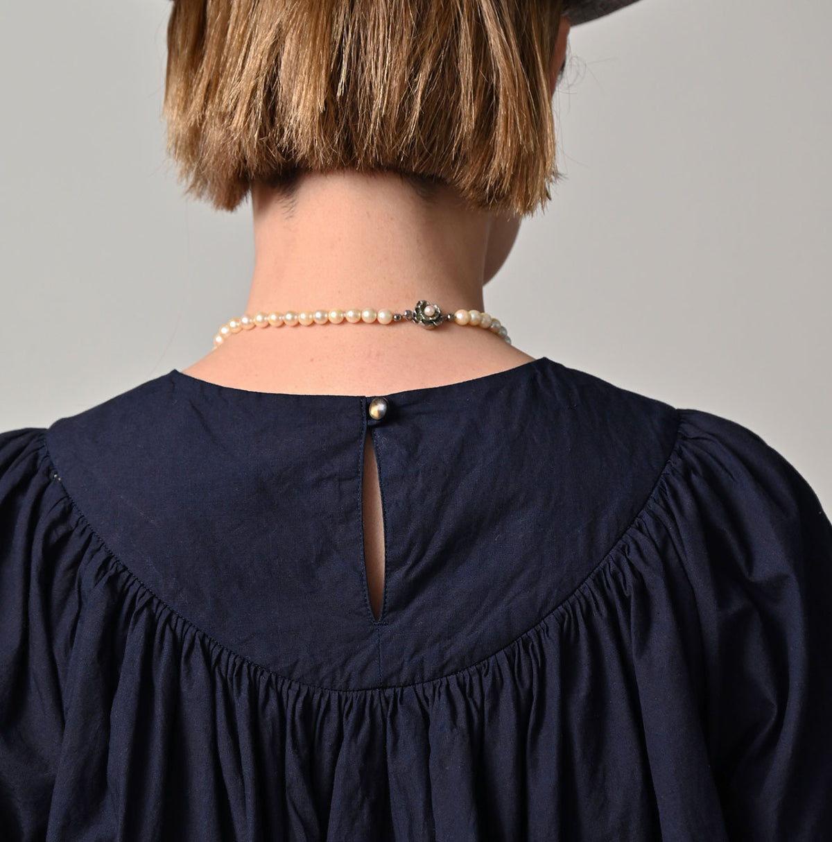 45R Indigo Supima Batiste Tuck-Gather Blouse