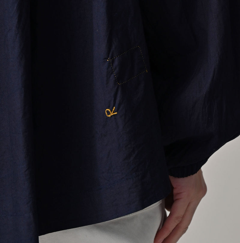 45R Indigo Supima Batiste Tuck-Gather Blouse