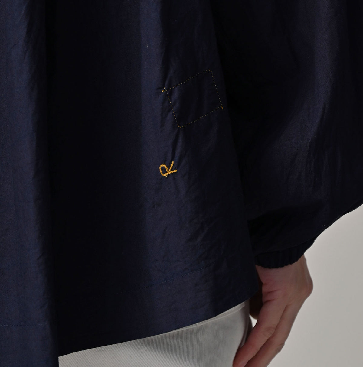 45R Indigo Supima Batiste Tuck-Gather Blouse