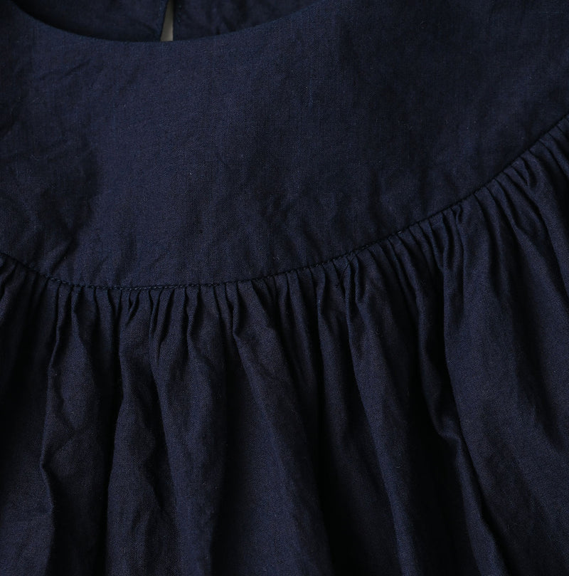 45R Indigo Supima Batiste Tuck-Gather Blouse