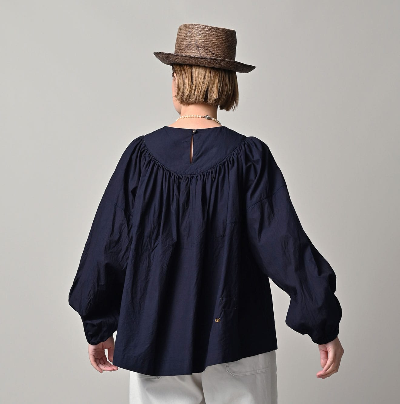 45R Indigo Supima Batiste Tuck-Gather Blouse - Image 5