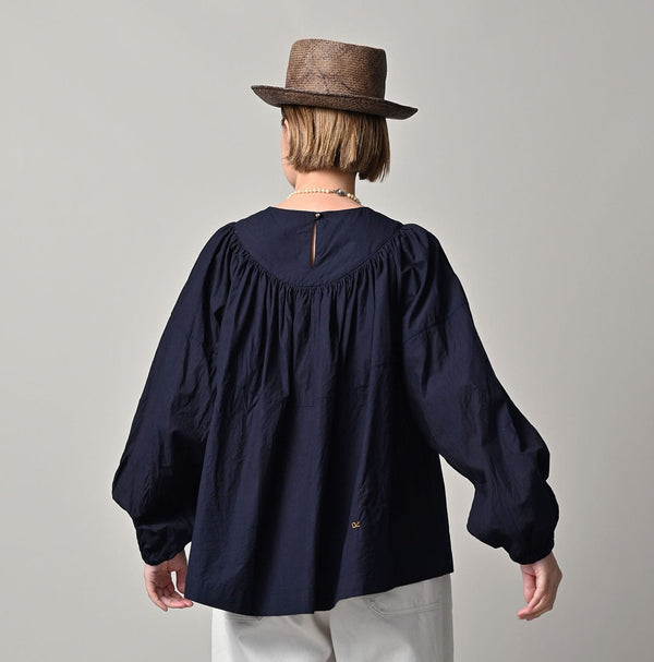 45R Indigo Supima Batiste Tuck-Gather Blouse