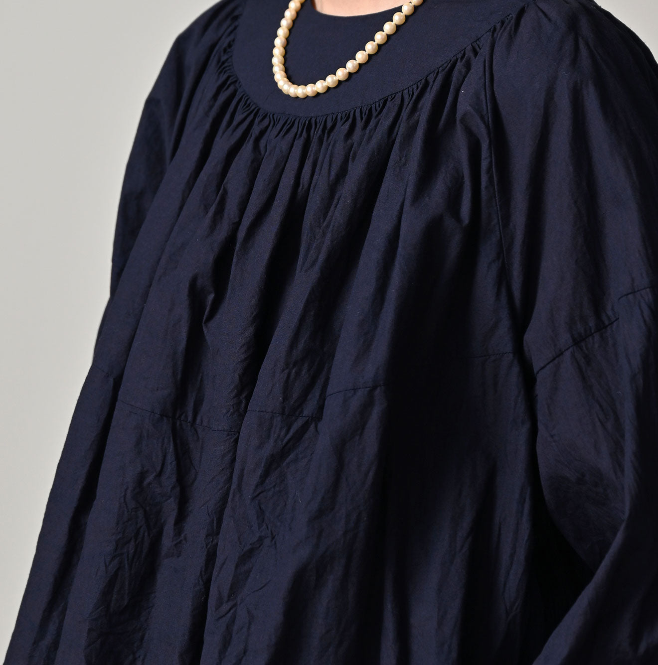 45R Indigo Supima Batiste Tuck-Gather Blouse