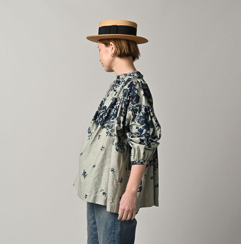 45R Indigo Bassen Rose Smocking Blouse