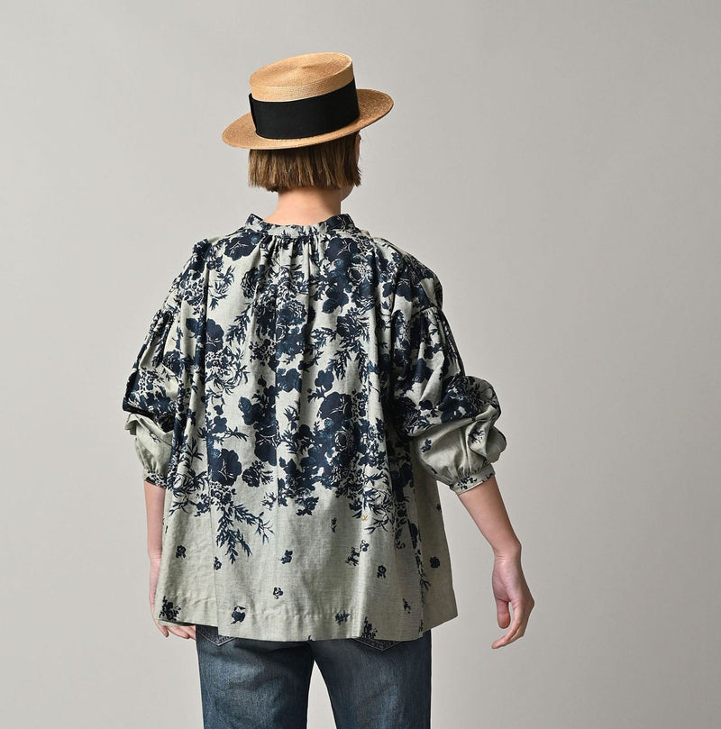 45R Indigo Bassen Rose Smocking Blouse