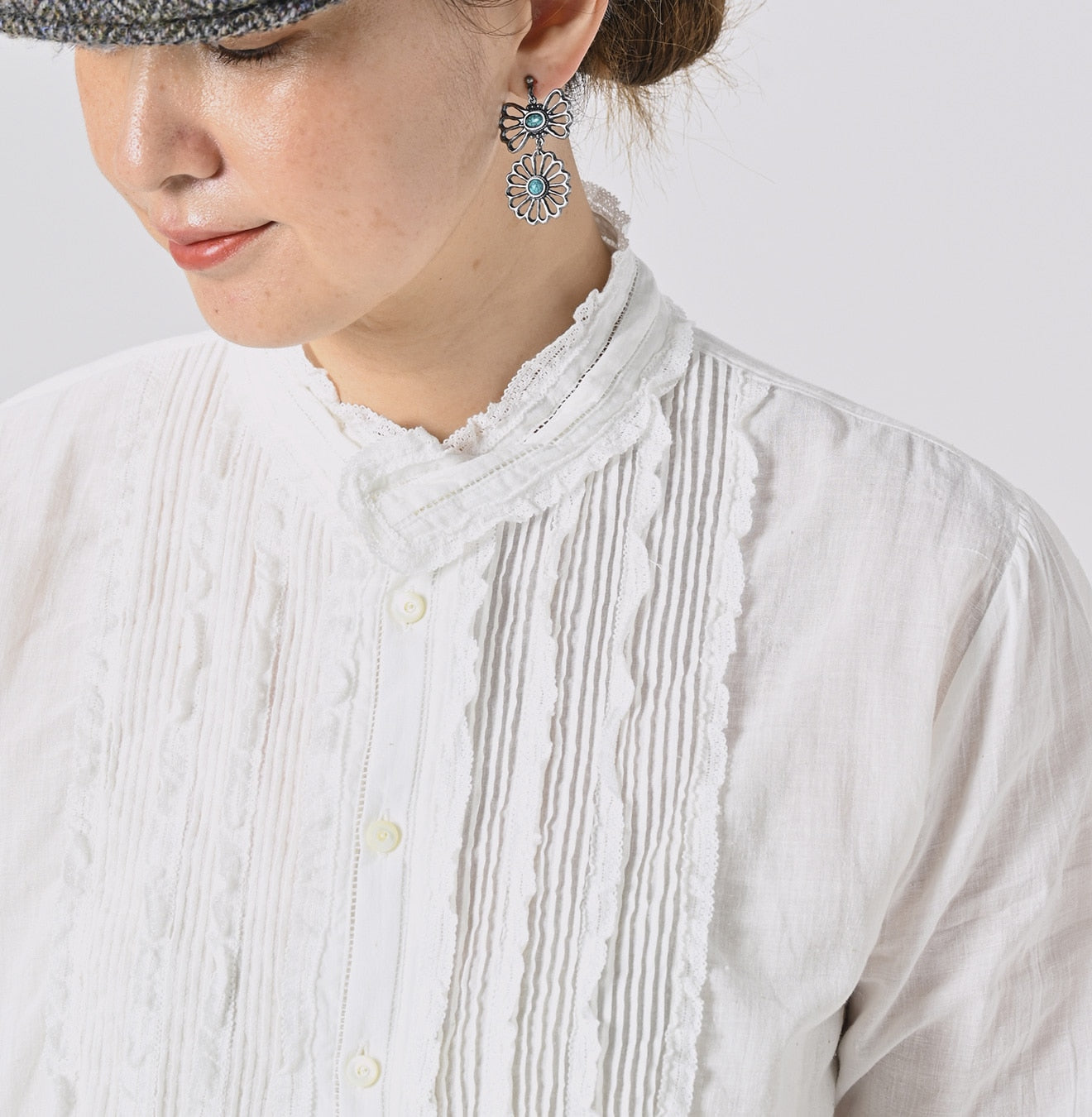 45R Khadi Pintuck Lace Blouse