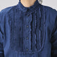 45R Ai Indigo Khadi Pintuck Lace Blouse