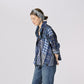 45R Indigo Flannel Patchwork Frilled Cachecoeur Blouse