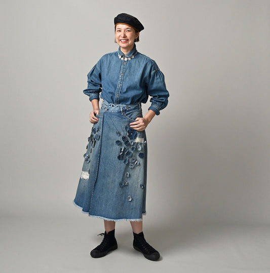 Rye Mugi Denim Fleur Crossover Skirt Sei