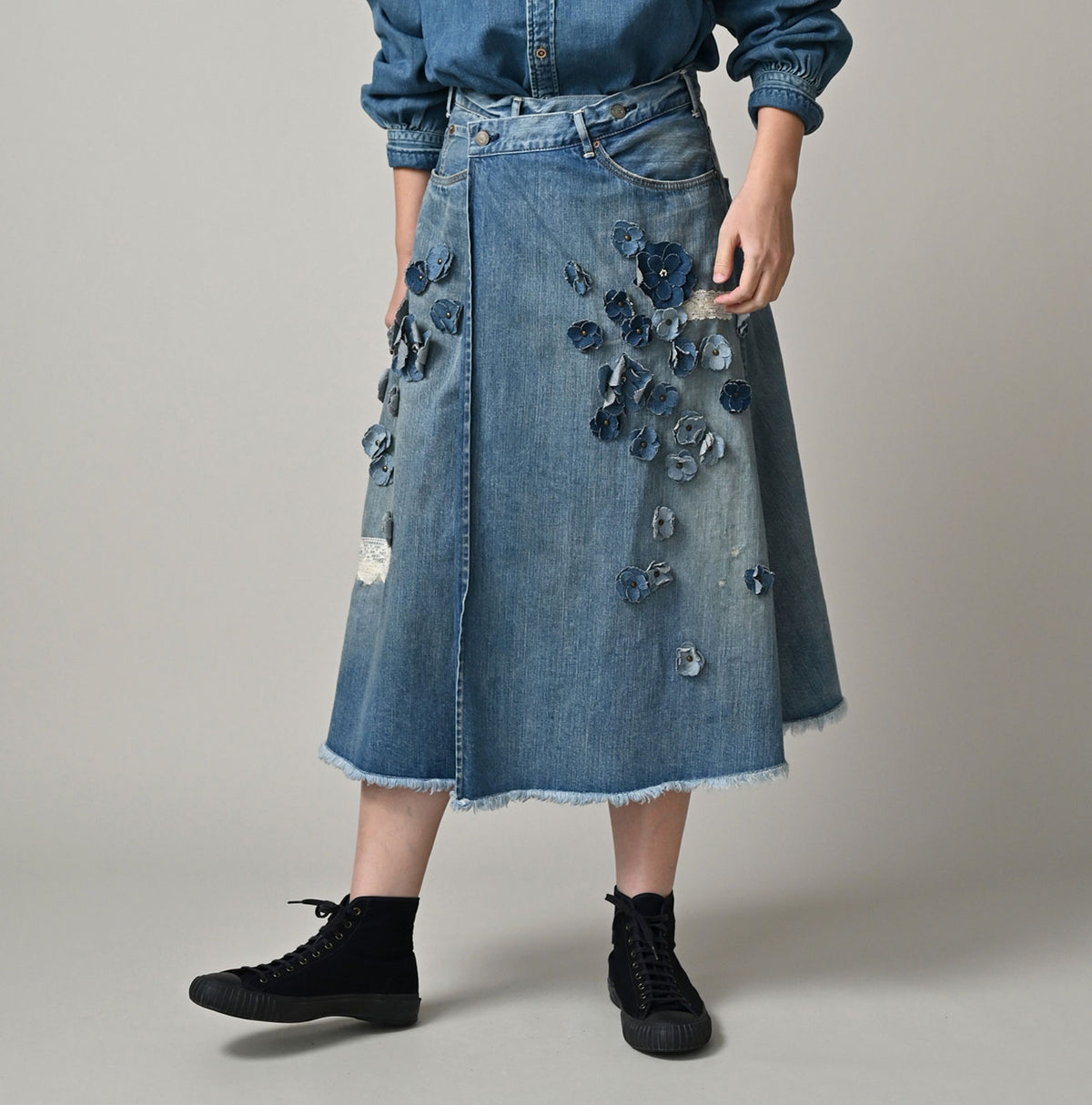 Rye Mugi Denim Fleur Crossover Skirt Sei