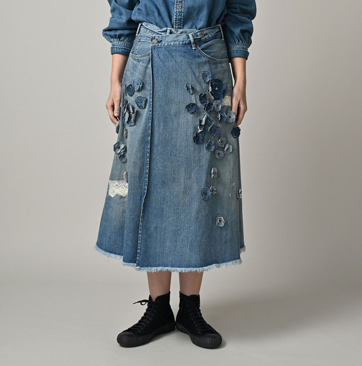 Rye Mugi Denim Fleur Crossover Skirt Sei