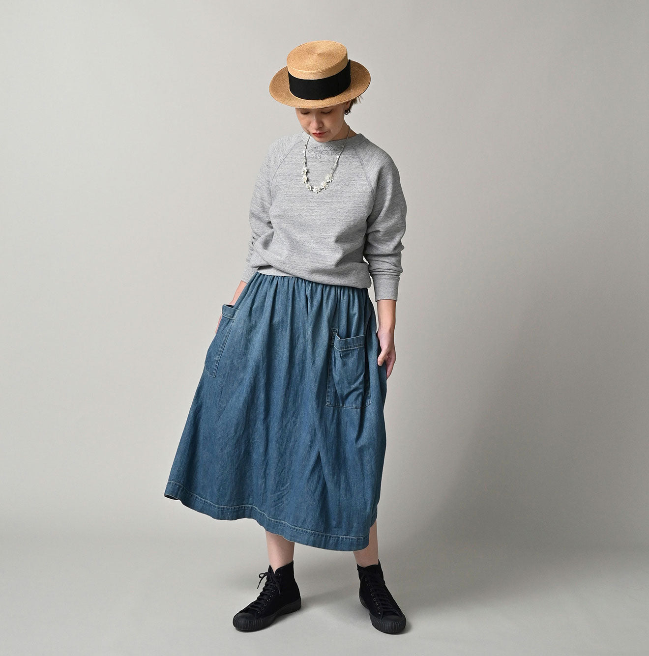 45R 45 Petit Denim Apron Skirt Distressed