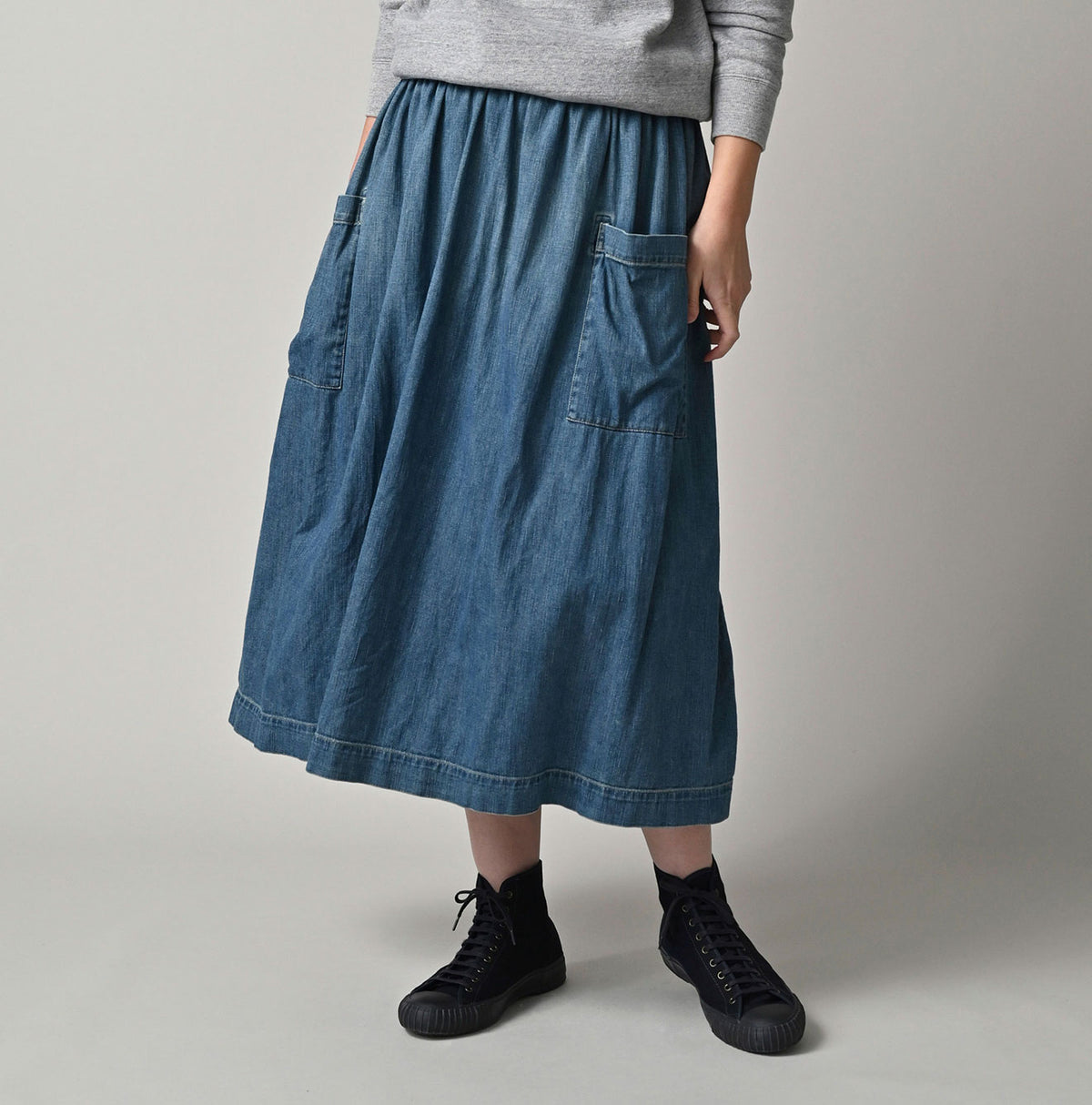 45R 45 Petit Denim Apron Skirt Distressed