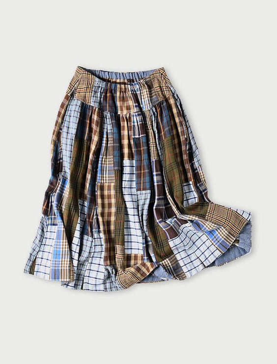 Flannel Patchwork Yoke Gathered Skirt