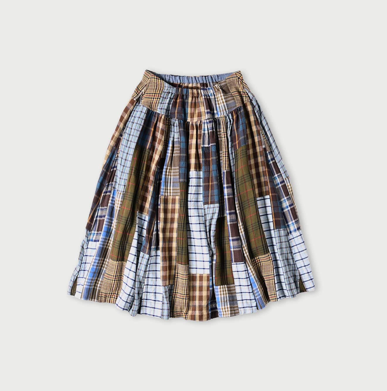 45R Flannel Patchwork Yoke Gathered Skirt