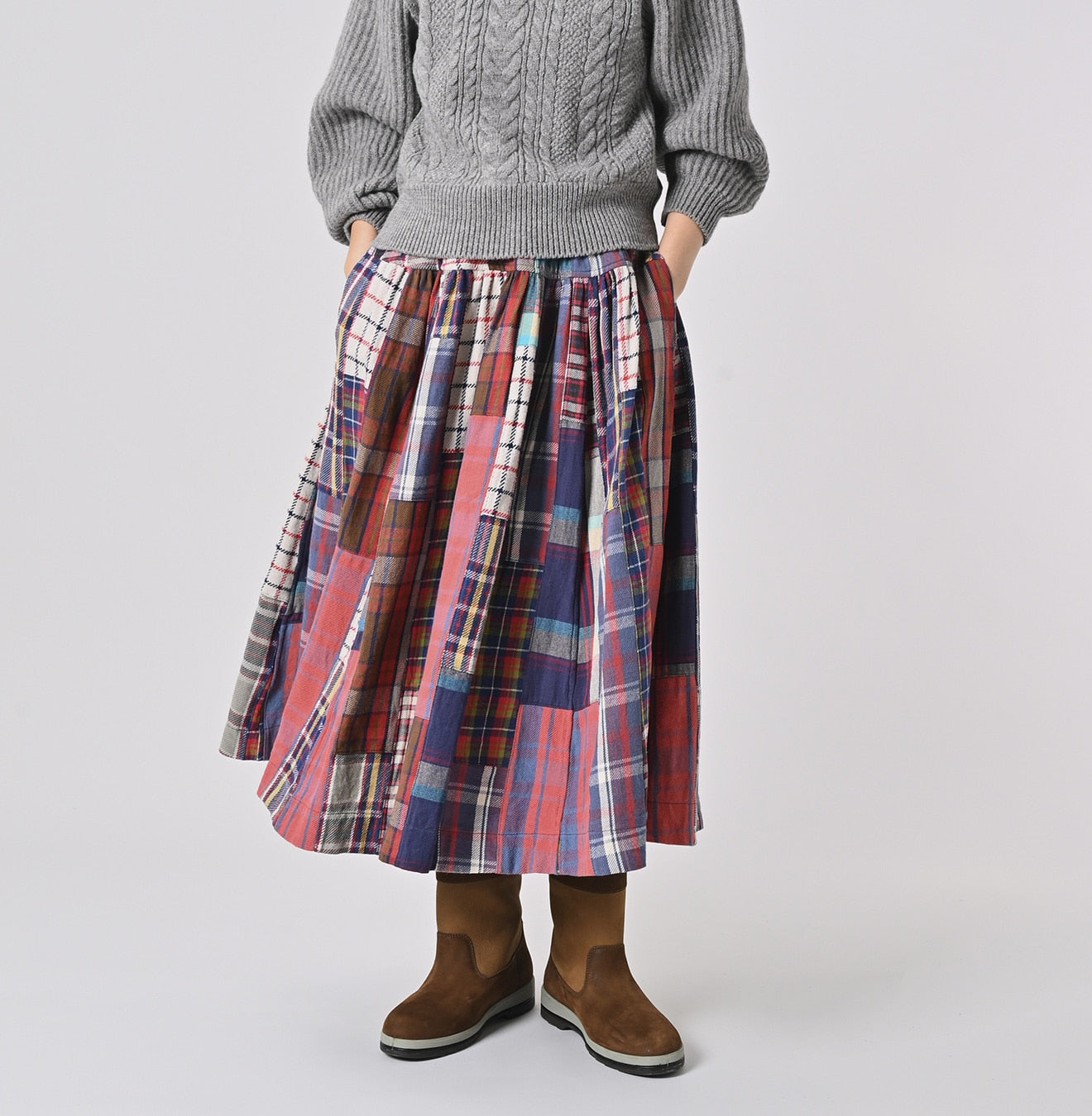 45R Flannel Patchwork Yoke Gathered Skirt