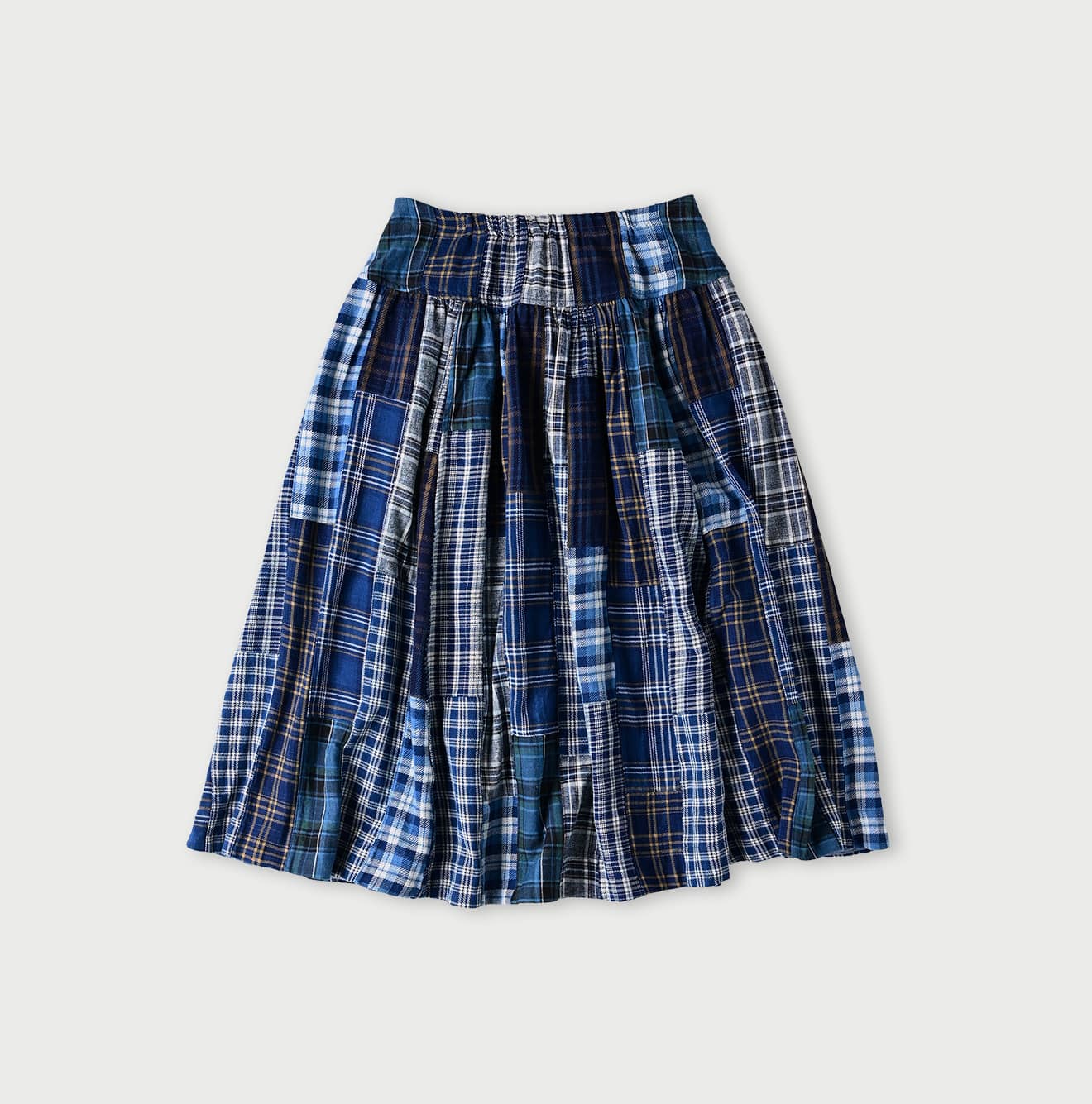 45R Indigo Flannel Patchwork Yoke Gathered Skirt