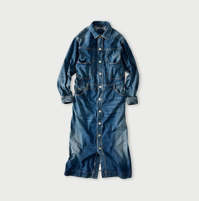 45R Mugihiko Denim Trucker Dress Distressed - Image 1