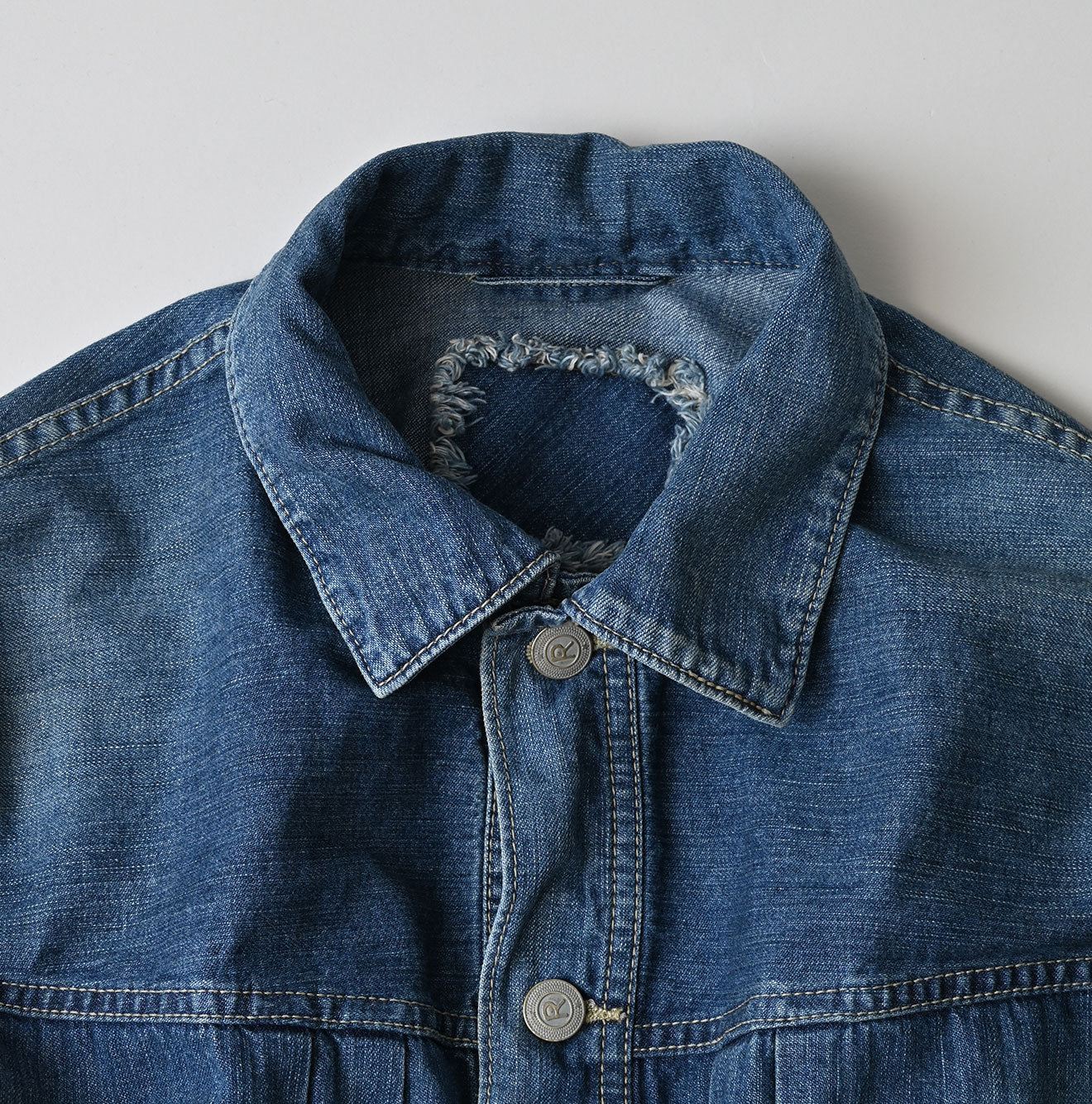 45R Mugihiko Denim Trucker Dress Distressed