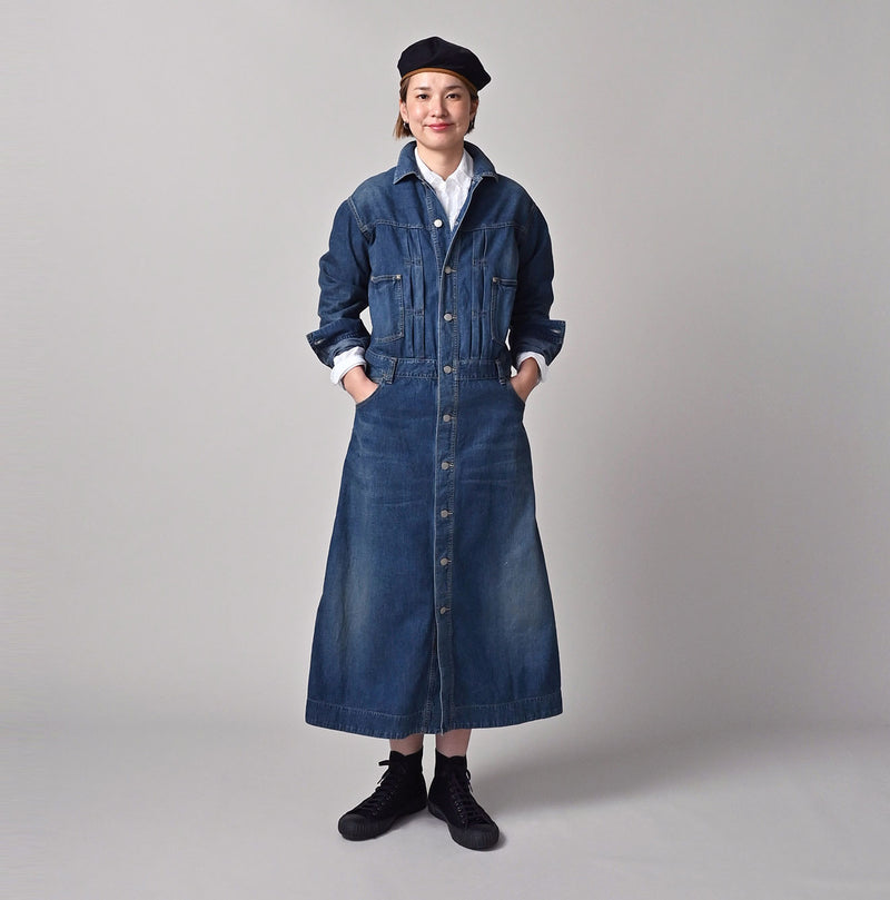45R Mugihiko Denim Trucker Dress Distressed