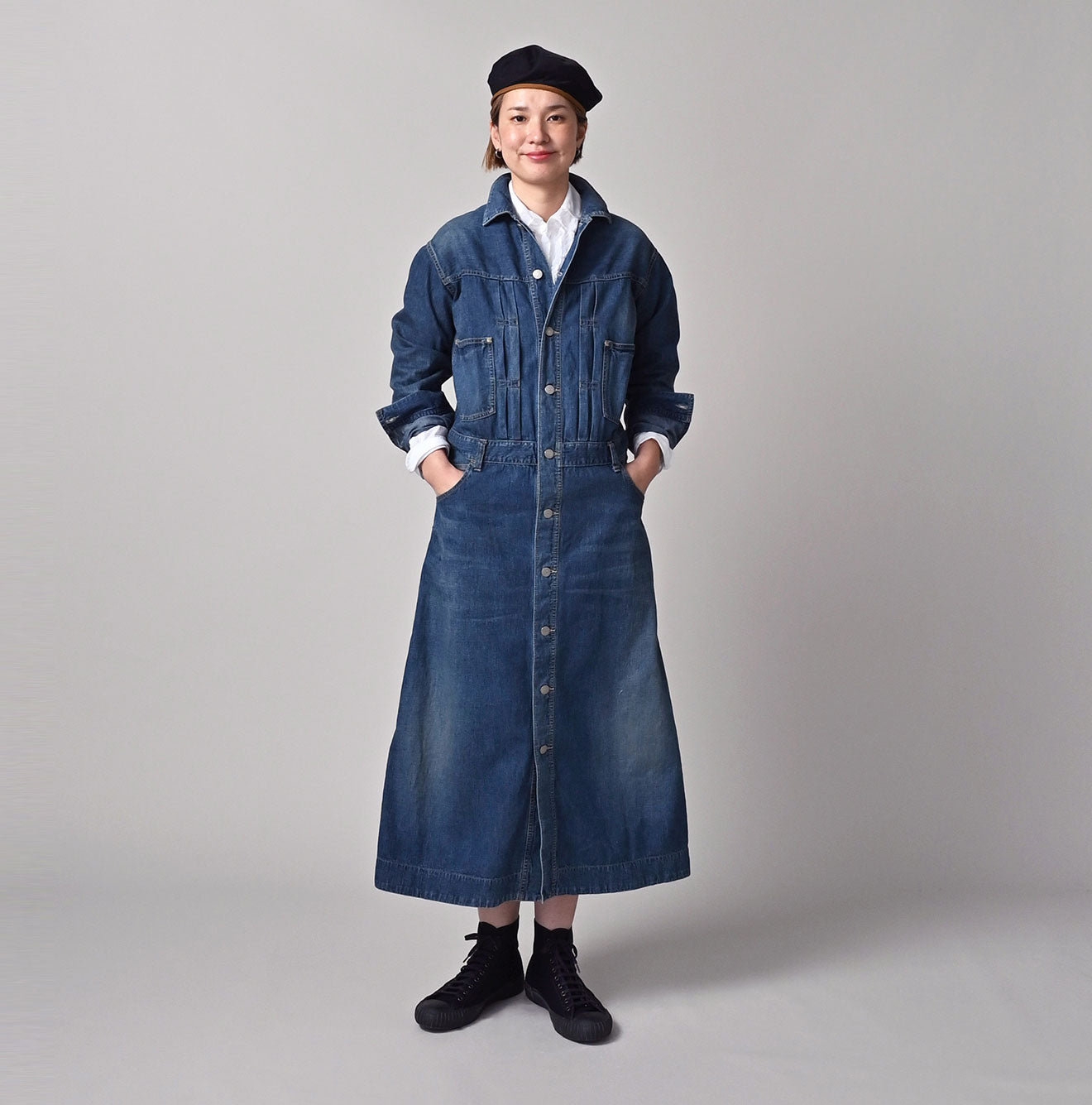 45R Mugihiko Denim Trucker Dress Distressed