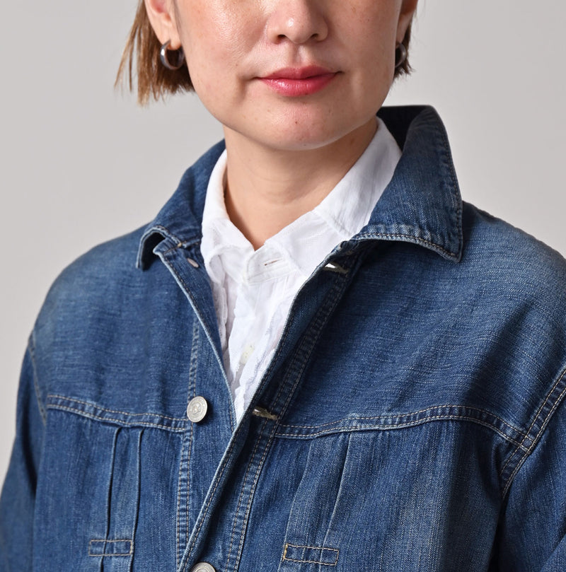 45R Mugihiko Denim Trucker Dress Distressed - Image 5