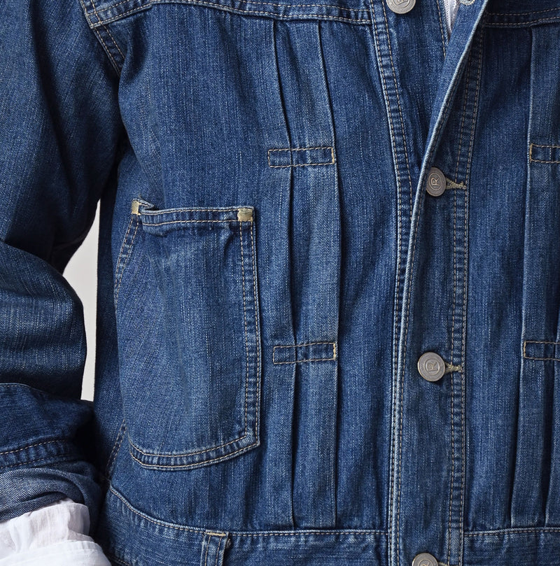 45R Mugihiko Denim Trucker Dress Distressed