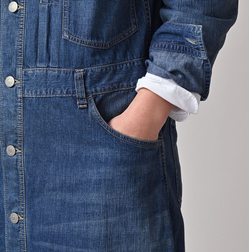 45R Mugihiko Denim Trucker Dress Distressed