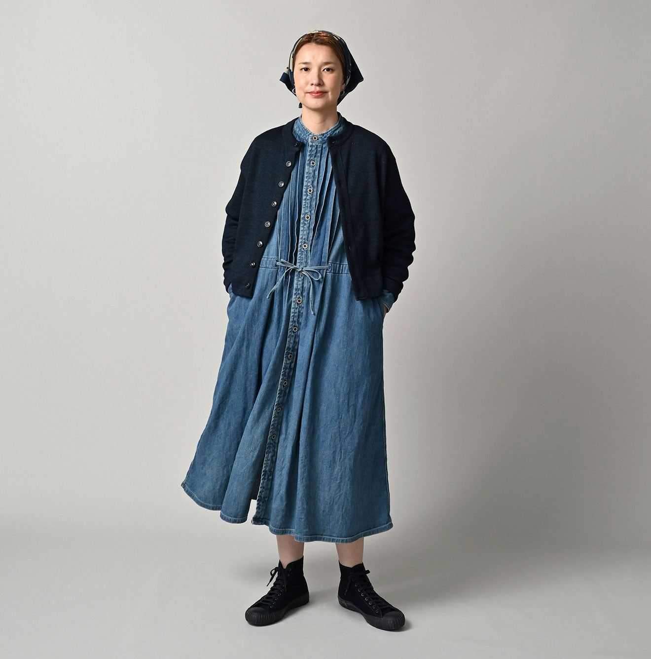 45R 45 Petit Denim Tuck Dress Distressed