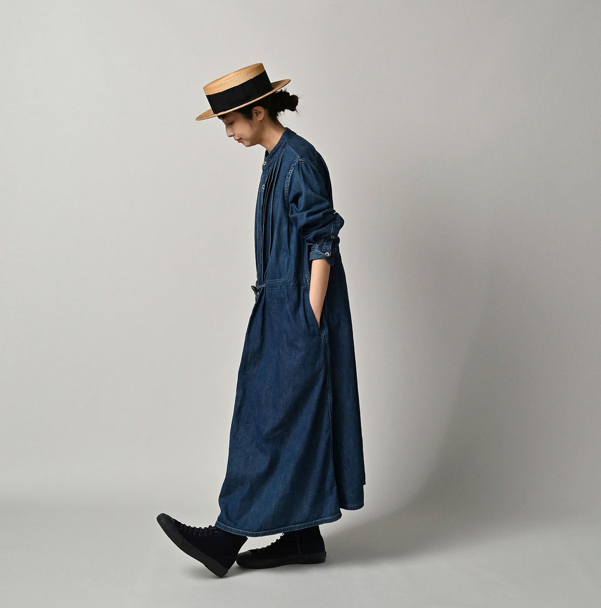 45R 45 Petit Denim Tuck Dress Distressed