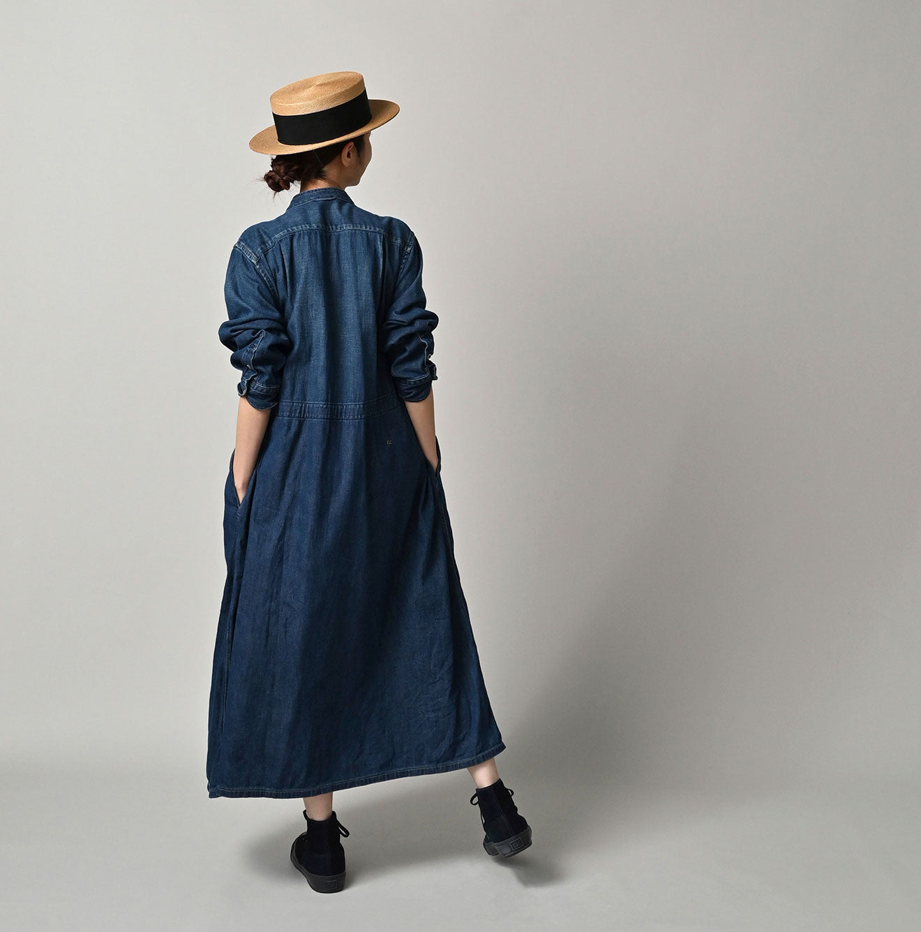 45R 45 Petit Denim Tuck Dress Distressed