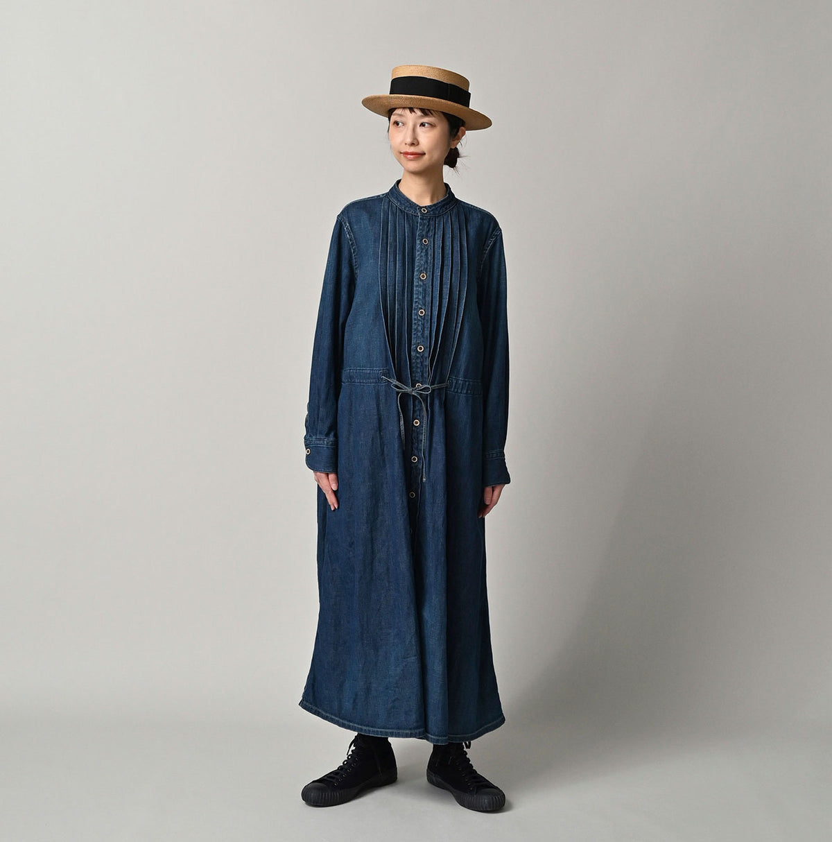 45R 45 Petit Denim Tuck Dress Distressed