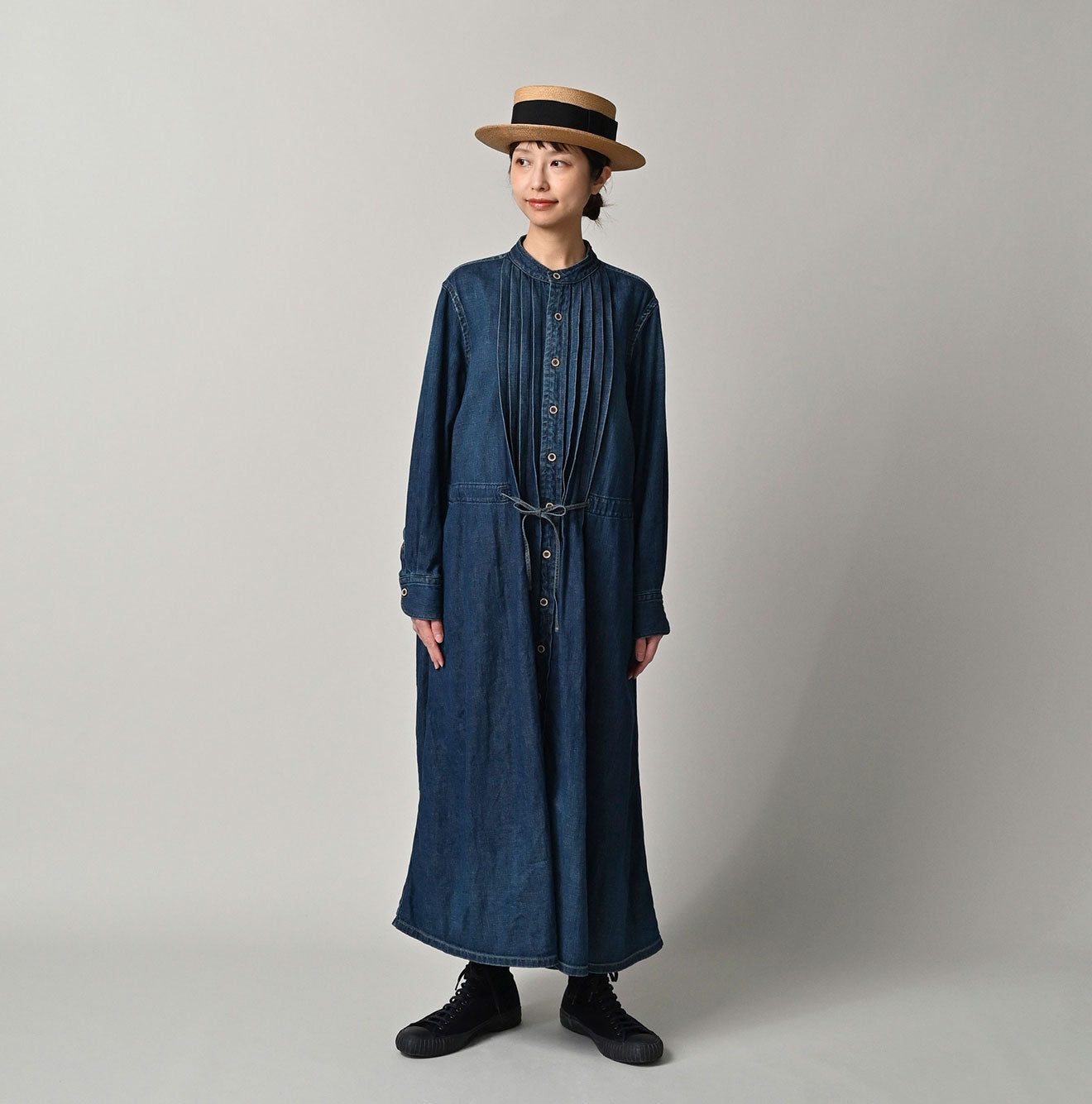 45R 45 Petit Denim Tuck Dress Distressed