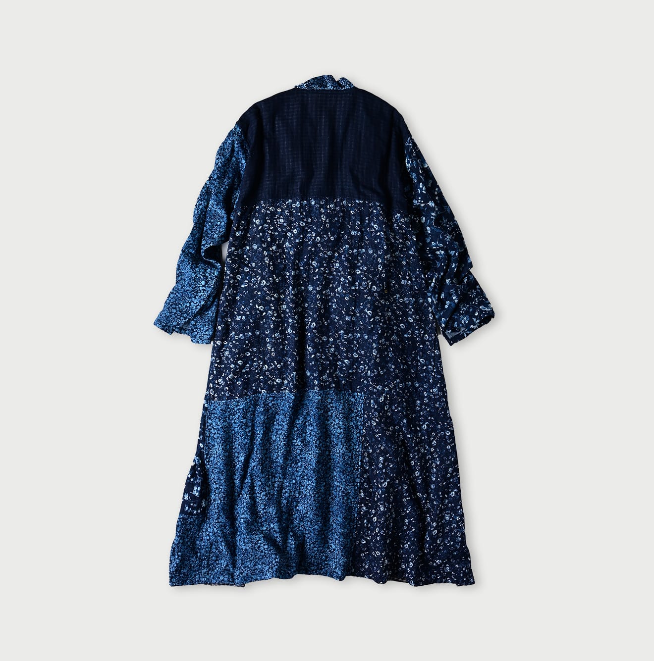 45R Indigo Bassen Mix Double-woven Flower Patchwork Dress