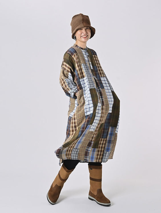 Flannel Patchwork Big Shirt Dress