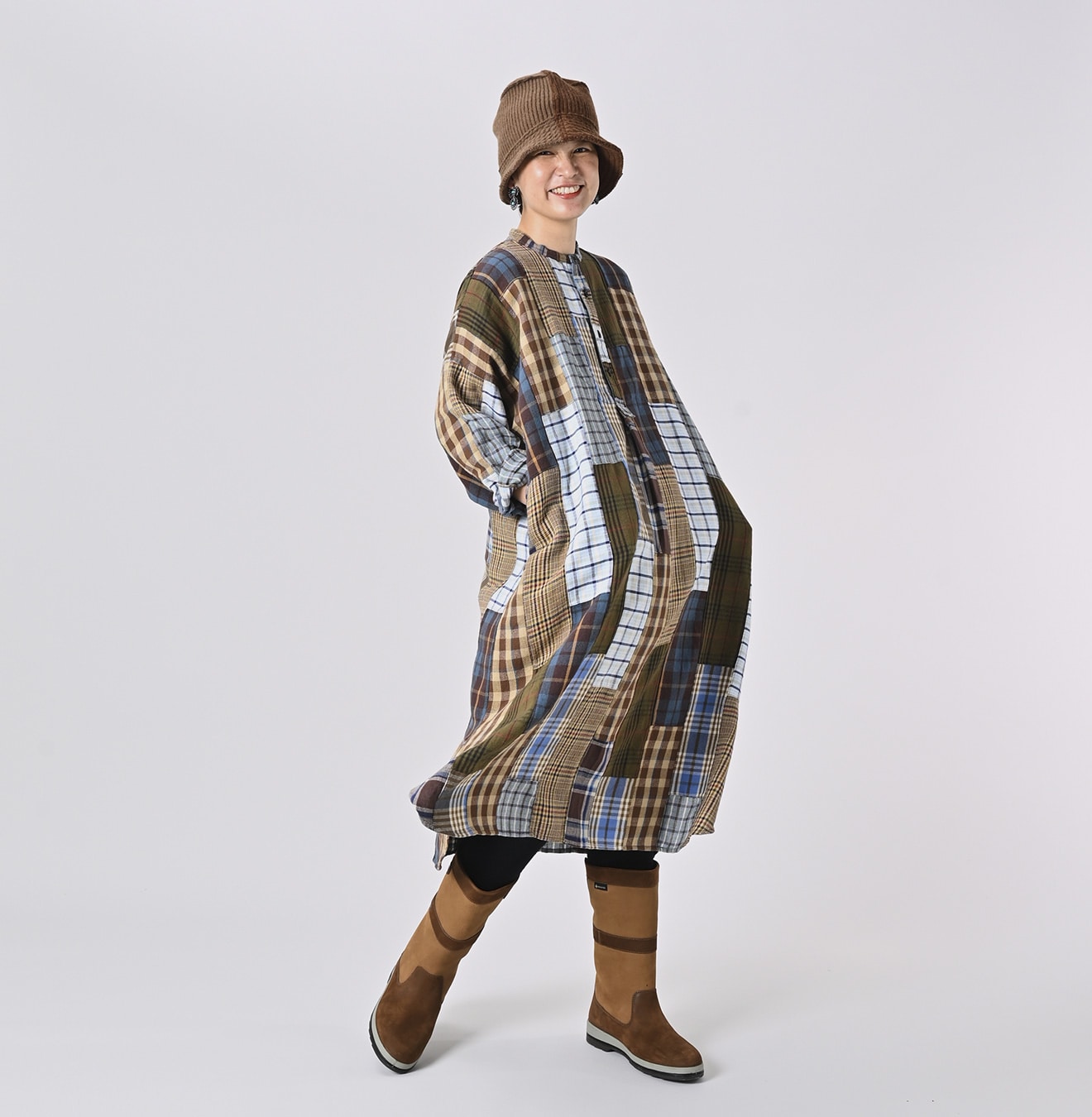 45R Flannel Patchwork Big Shirt Dress